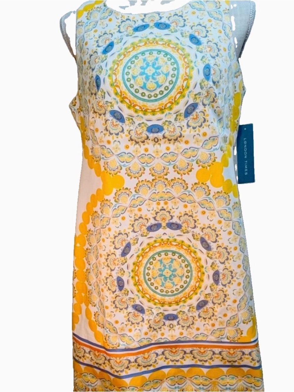 London Times NWT Kaleidoscope Medallion Sleeveless Mandala Cotton Shift Dress
